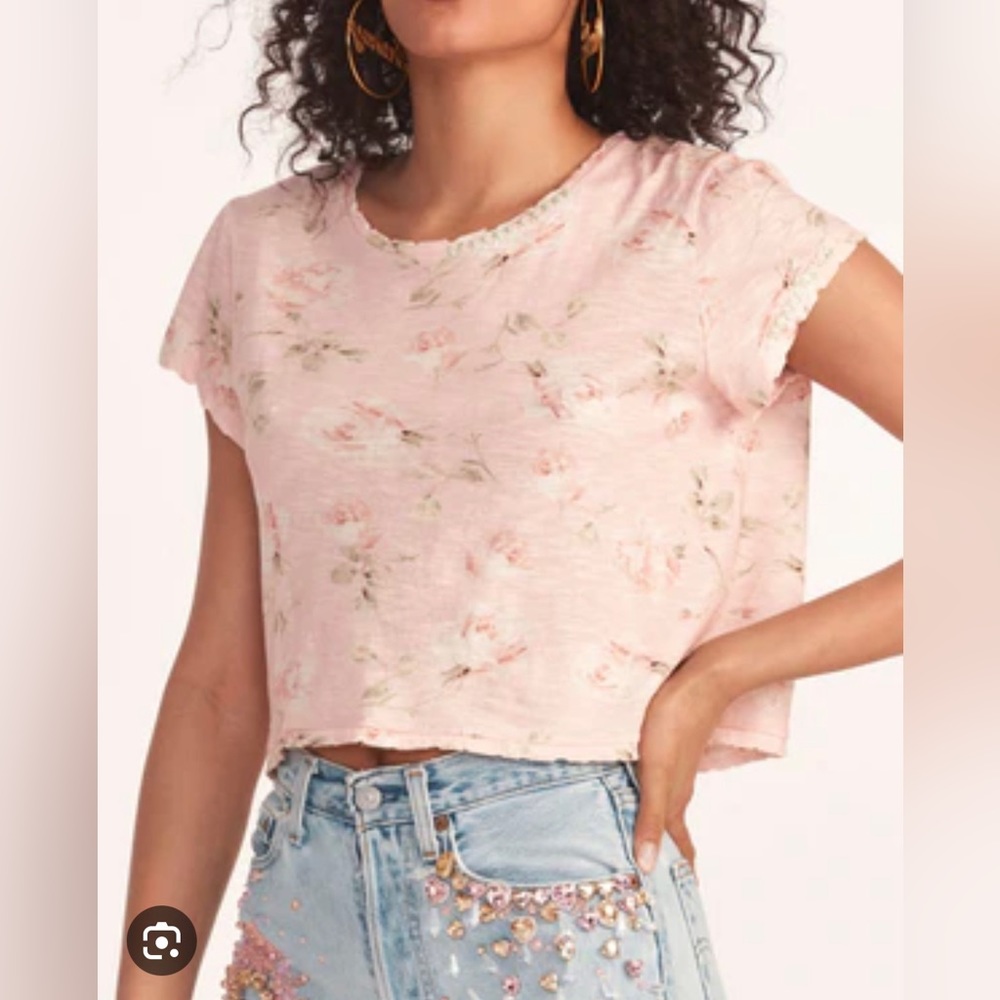 Loveshackfancy Rubin cropped tee in ballet pink XS NWT